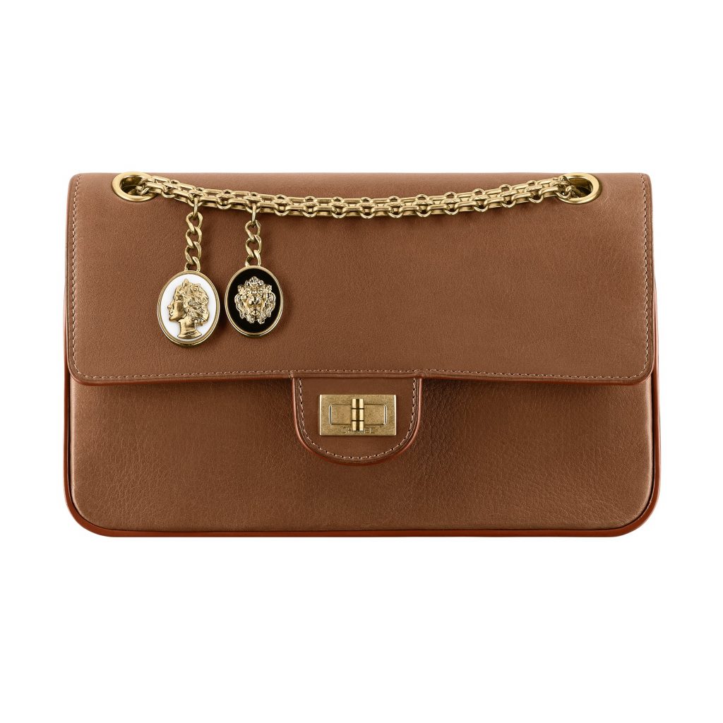 Camel soft leather 2.55 bag with charms