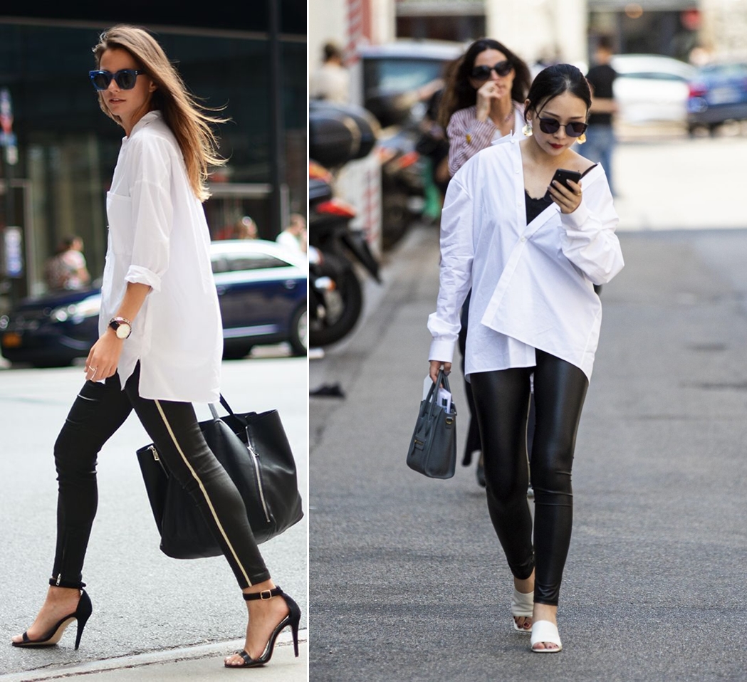 Áo trắng kết hợp với quần legging đen
