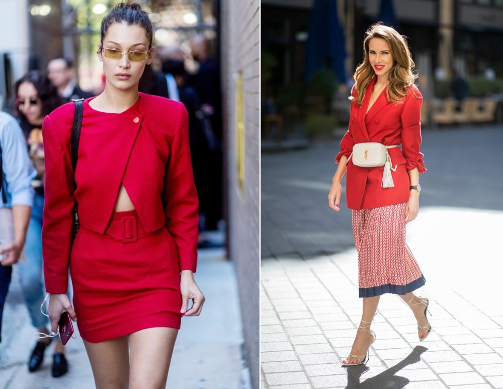Chân váy màu đỏ đô kết hợp với áo màu gì? 